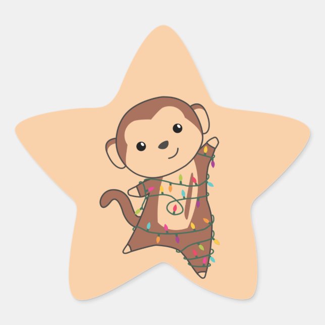 Monkey Christmas Snow Winter Animals Monkeys Star  Star Sticker (Front)
