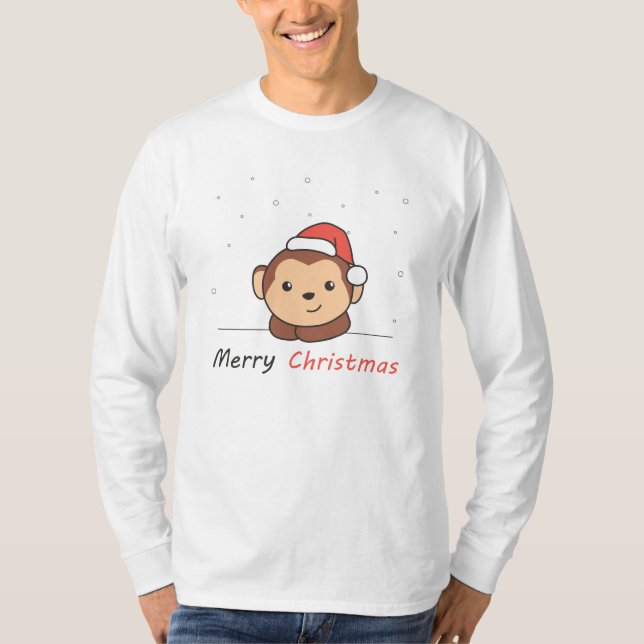 Monkey Christmas Snow Winter Animals Monkeys T-Shirt (Front)