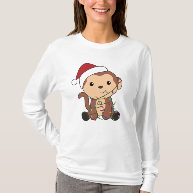 Monkey Christmas Snow Winter Animals Monkeys T-Shirt (Front)