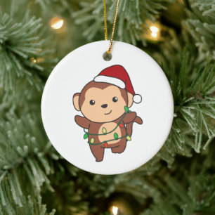 Monkey Christmas Winter Animals Monkeys Ceramic Or Ceramic Ornament