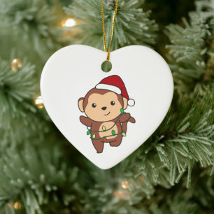 Monkey Christmas Winter Animals Monkeys Ceramic Or Ceramic Ornament