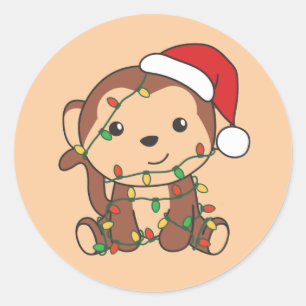 Monkey Christmas Winter Animals Monkeys Classic Ro Round Sticker