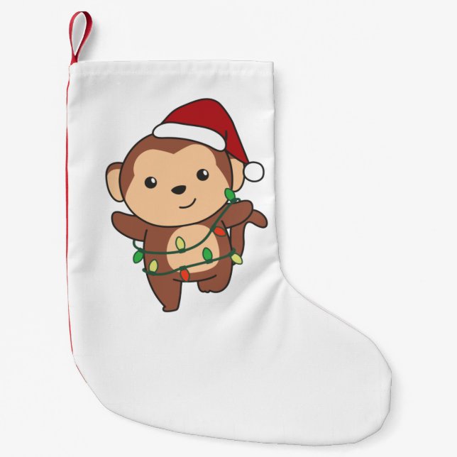 Monkey Christmas Winter Animals Monkeys Small Christmas Stocking (Front)