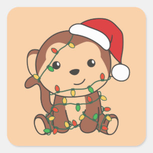 Monkey Christmas Winter Animals Monkeys Square Sti Sticker