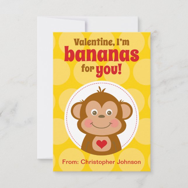 Monkey Classroom Valentine Cards for Kids (Front)