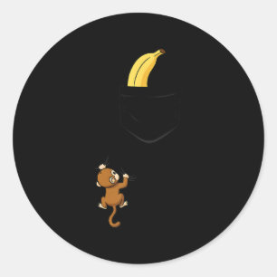 Monkey Climbs For Banana Funny Animal Cket Design  Classic Round Sticker