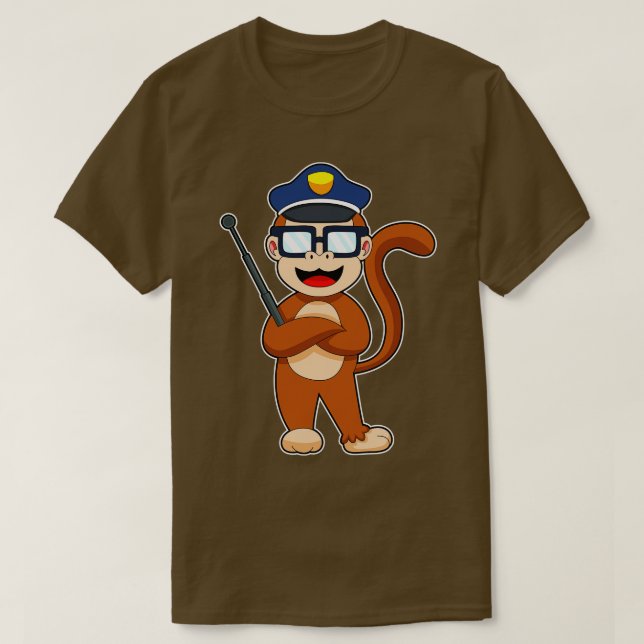 Monkey Cop Baton Police T-Shirt (Design Front)