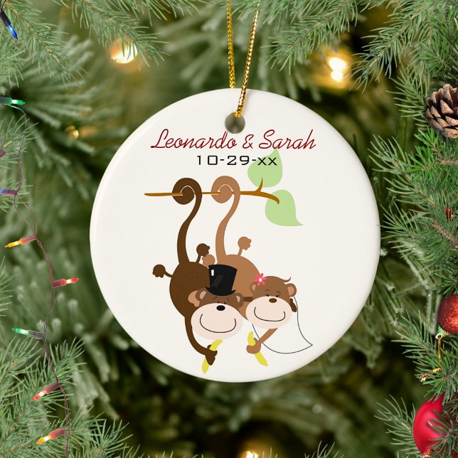 Monkey Couple Cercle Ornement Personnalisé (Cute Monkey Couple Wedding Anniversary Ornament)