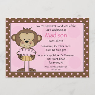 Monkey Cupcake Birthday Invitation