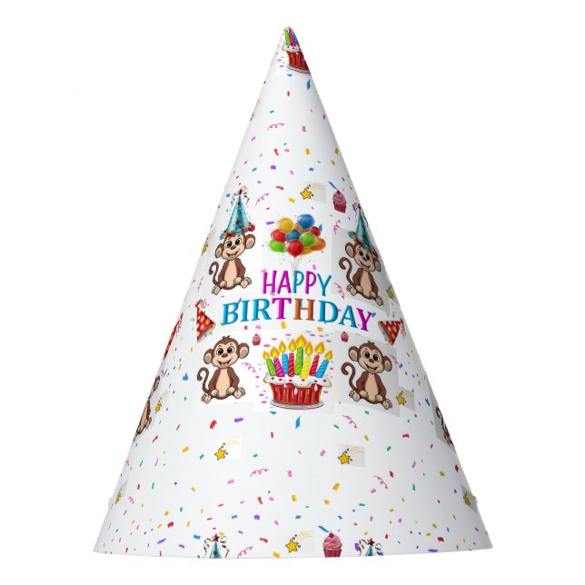 Monkey Cupcakes Happy Birthday Paper  Party Hat (Front)