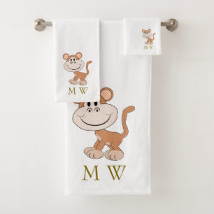 Monkey Design Monogrammed Bath Towel Set