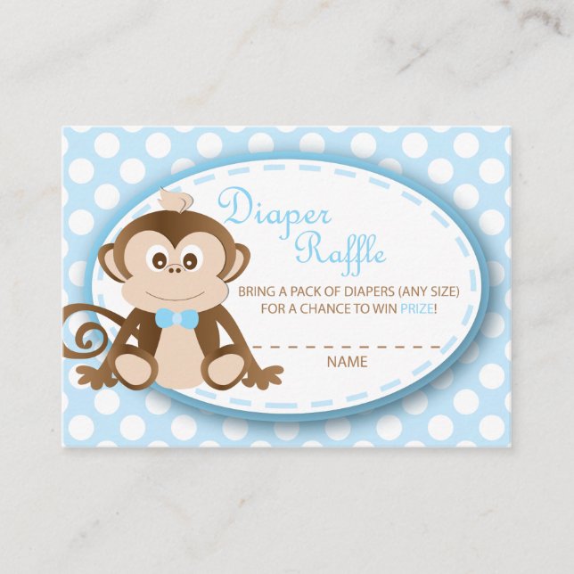 Monkey Diaper Raffle Tickets-Baby Boy Enclosure Card (Front)