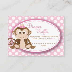 Monkey Diaper Raffle Tickets-Baby Girl Enclosure Card