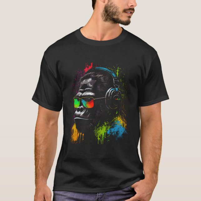 Monkey Dj With Headphones And Sunglasses Gorilla M T-Shirt (Front)