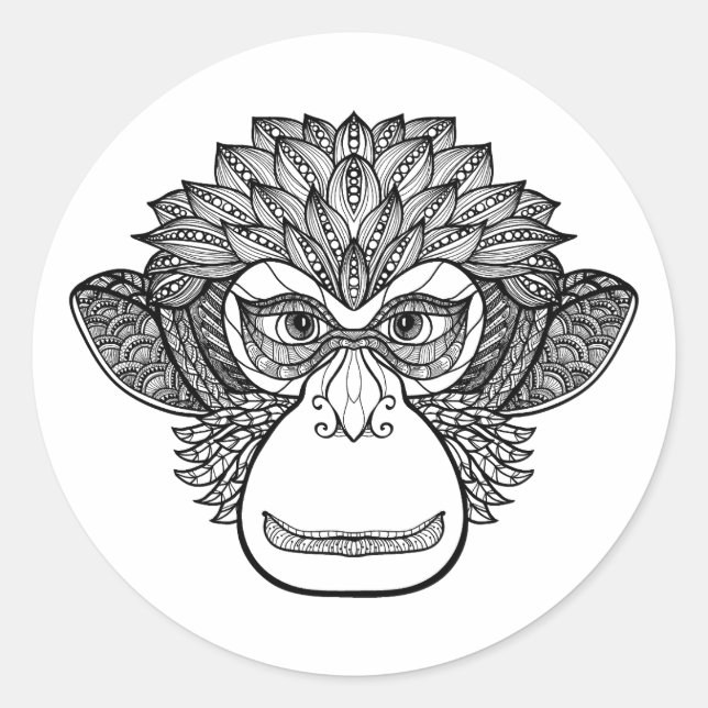 Monkey Doodle Face Classic Round Sticker (Front)