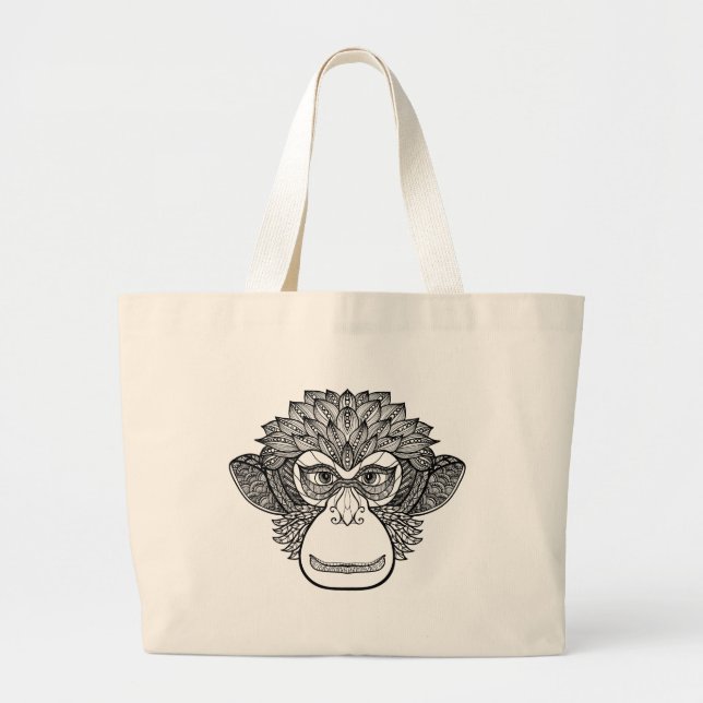 Monkey Doodle Face Large Tote Bag (Front)