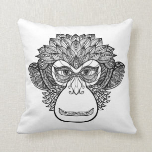 Monkey Doodle Face Throw Pillow