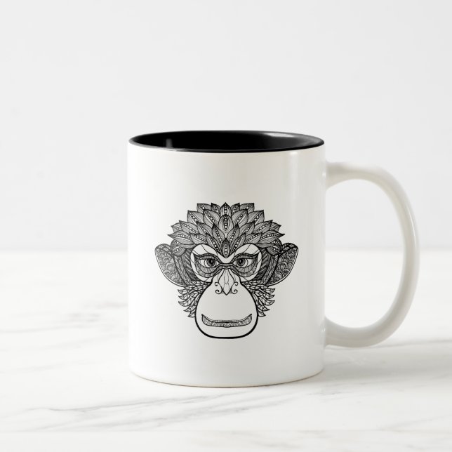 Monkey Doodle Face Two-Tone Coffee Mug (Right)