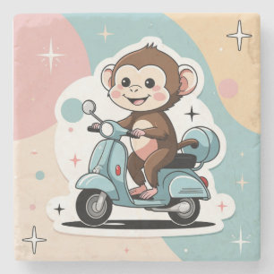Monkey driving a scooter stone coaster