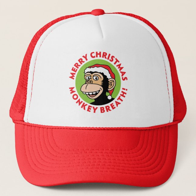 Monkey Elf Christmas Trucker Hat (Front)