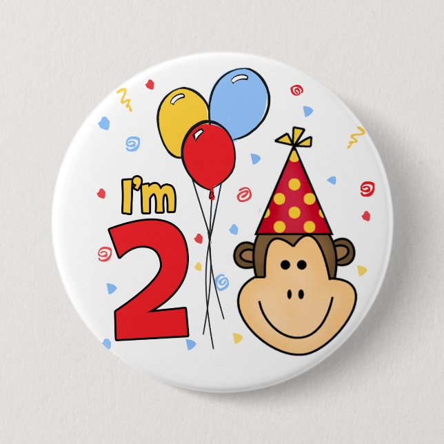 Monkey Face  2nd Birthday 3 Inch Round Button (Front)