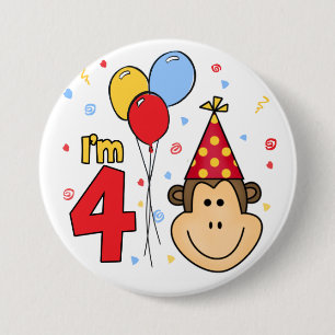 Monkey Face  4th Birthday 3 Inch Round Button