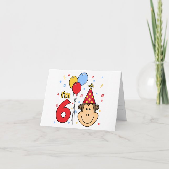 Monkey Face 6th Birthday Invitation (Front)