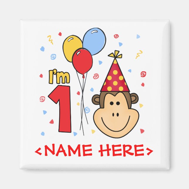 Monkey Face First Birthday Magnet (Front)