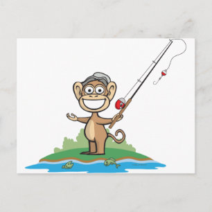 Monkey Fishing Postcard