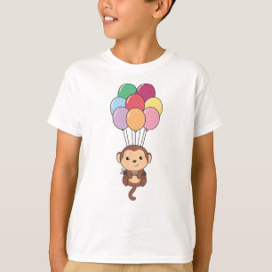 Monkey Flies Up With Colourful Balloons T-Shirt