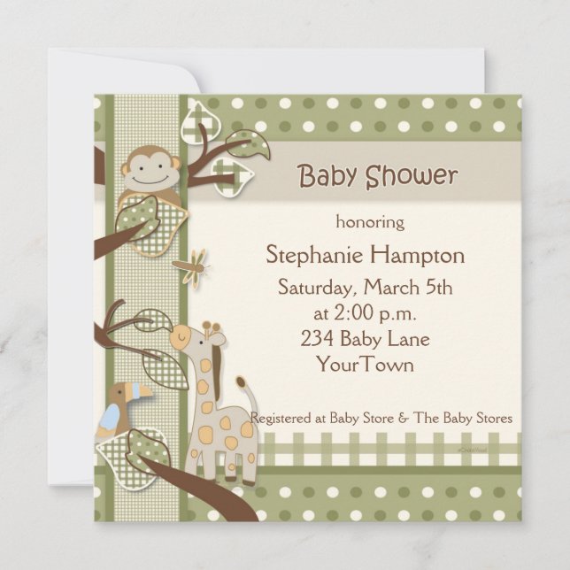 Monkey & Friends Baby Shower Invitation (Front)