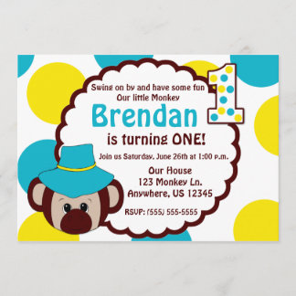 Monkey Fun Boys First Birthday Invitation
