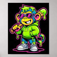 Monkey Funny Animals Baseball Drip Kids Youth Boys