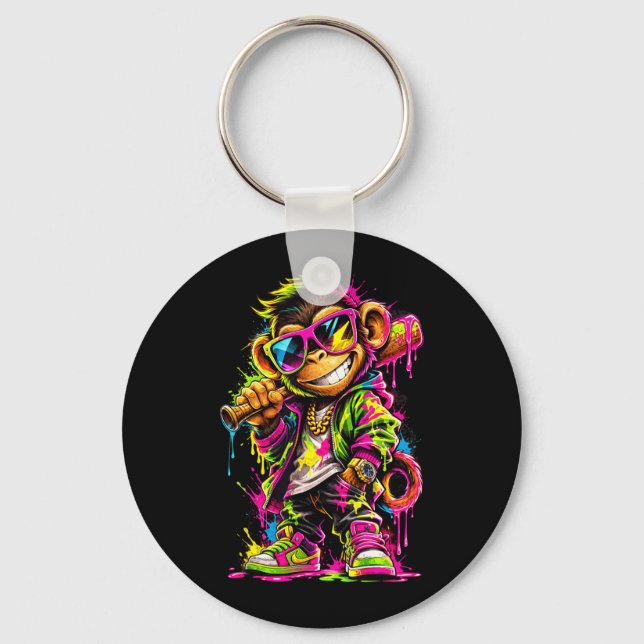 Monkey Funny Animals Baseball Drip Party Sport Keychain (Front)
