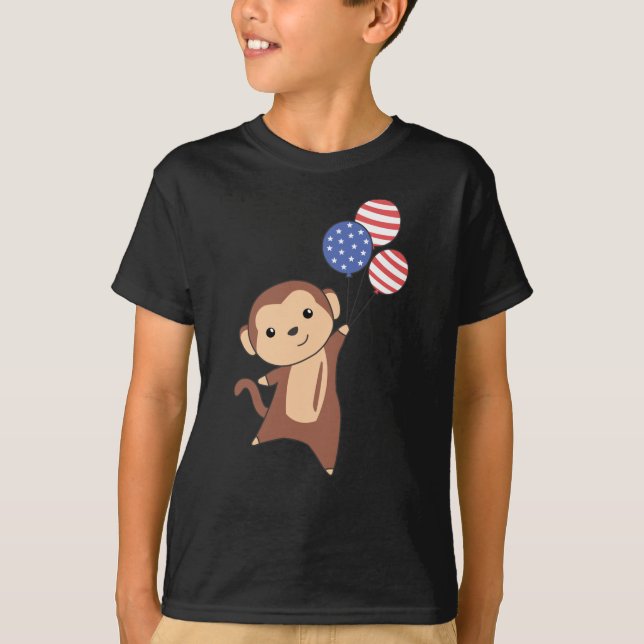Monkey Funny Monkey 4th Of July American Flag T-Shirt (Front)