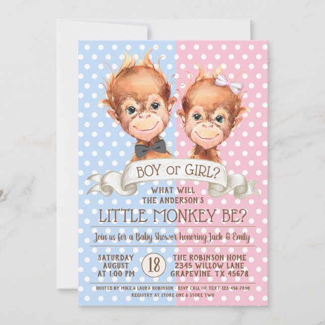 Monkey Gender Reveal Invitation (Front)