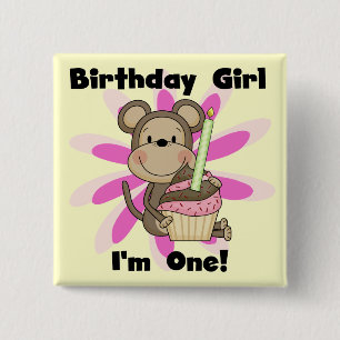 Monkey Girl 1st Birthday Tshirts and Gifts 2 Inch Square Button