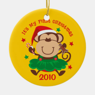 Monkey Girl 1st Christmas Personalized Ornament