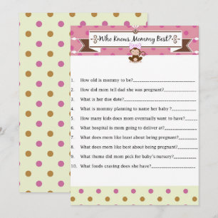 Monkey Girl Baby Shower Who Knows Mommy Best Game Invitation