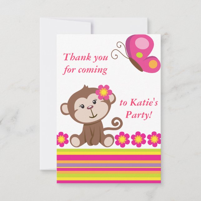 Monkey Girl (Pink) Thank You Note (Front)
