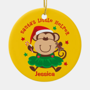 Monkey Girl Santa's Helper Personalized Ornament