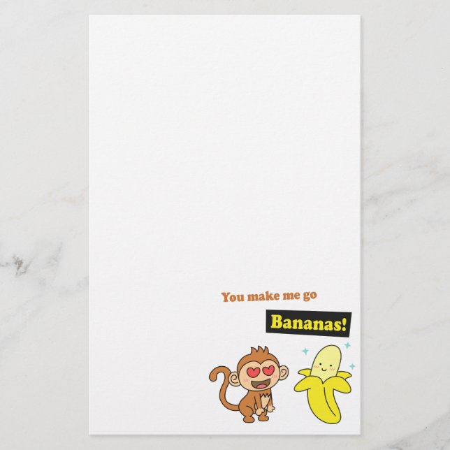 Monkey go Bananas, Cute Love Humour Stationery (Front)