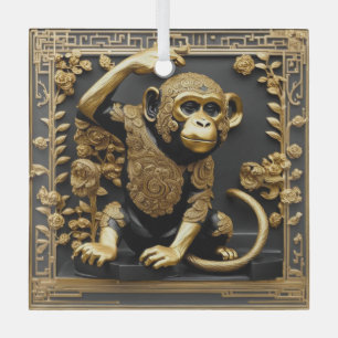 Monkey gold and black ornamental frame glass ornament