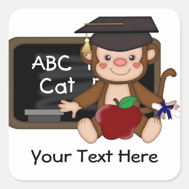 Monkey Graduation 1 (Customizable) Square Sticker (Front)
