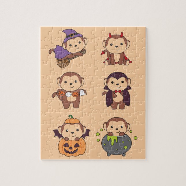 Monkey Halloween Witch Devil Pumpkin Vampire Jigsa Jigsaw Puzzle (Vertical)
