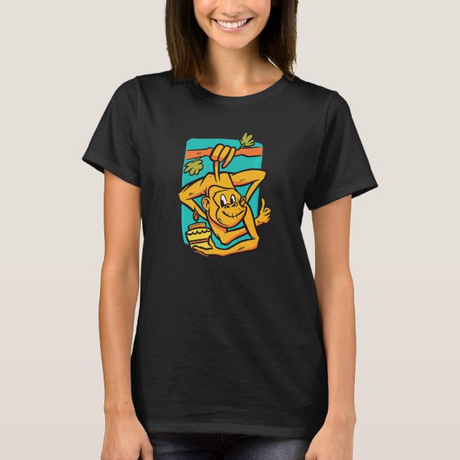 Monkey hanging on the branch in colourful for fore T-Shirt (Front)
