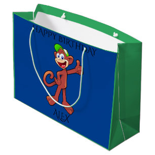 'MONKEY' happy birthday personalized name gift bag