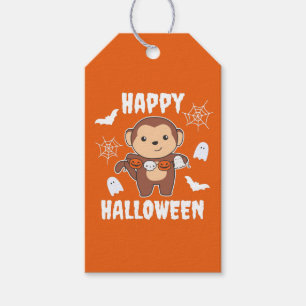 Monkey Happy Halloween Pumpkin Bat Costume Gift Tags