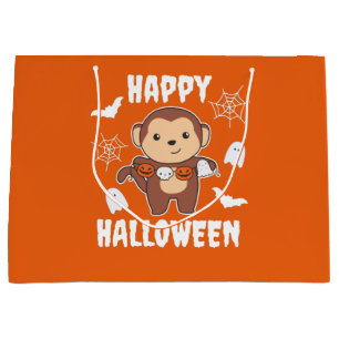 Monkey Happy Halloween Pumpkin Bat Costume Large Gift Bag