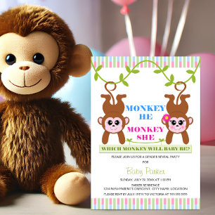 Monkey He Monkey She Gender Reveal Party Invitation